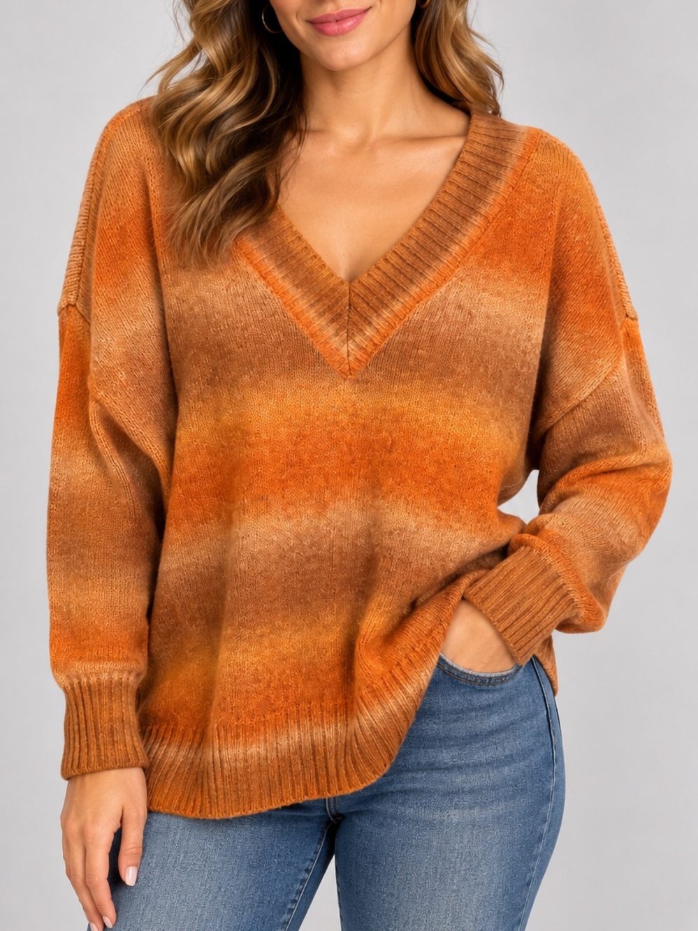 a.n.a Orange Ombre V-Neck Sweater